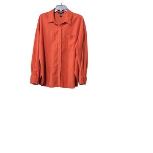 Button down shirt linen Forever21 orange long sleeves women M
